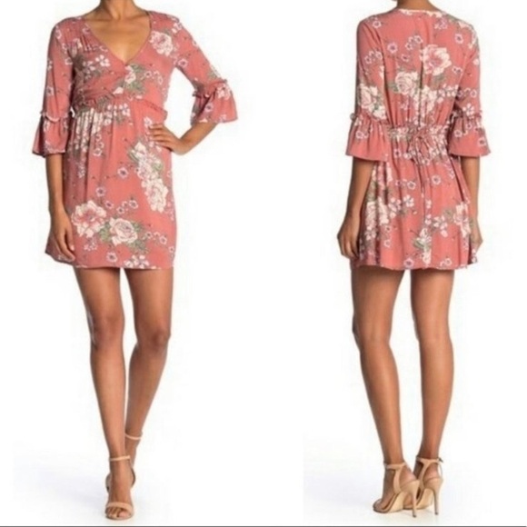 Band of Gypsies Dresses & Skirts - Band of Gypsies BOG Collective Floral Bell Sleeve Mini Dress Size S